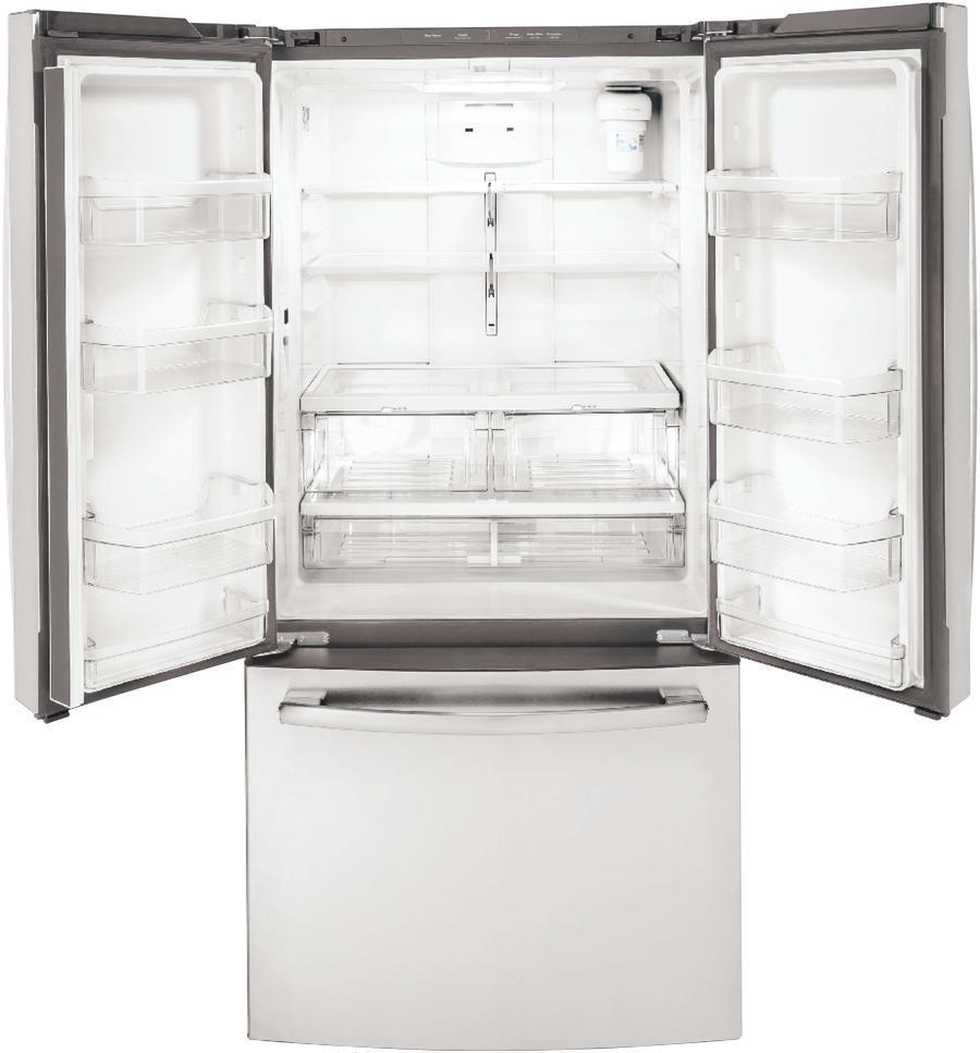 GE - 32.75 Inch 18.6 cu. ft French Door Refrigerator in Stainless - GWE19JSLSS