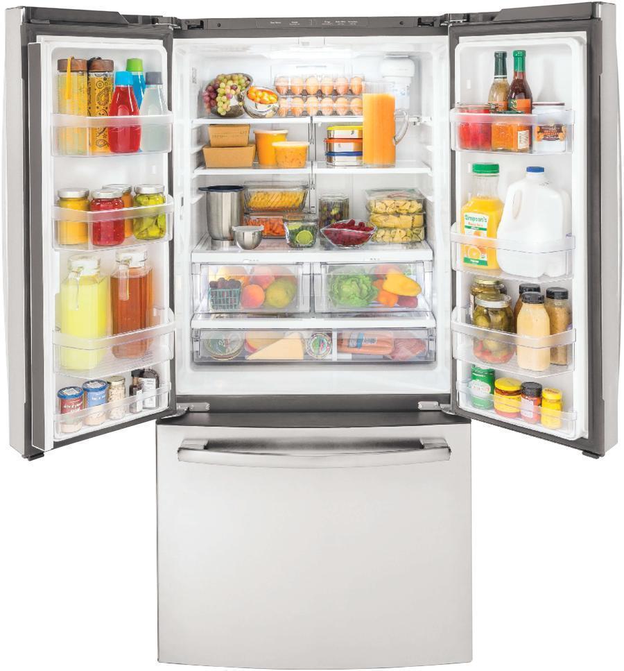 GE - 32.75 Inch 18.6 cu. ft French Door Refrigerator in Stainless - GWE19JSLSS