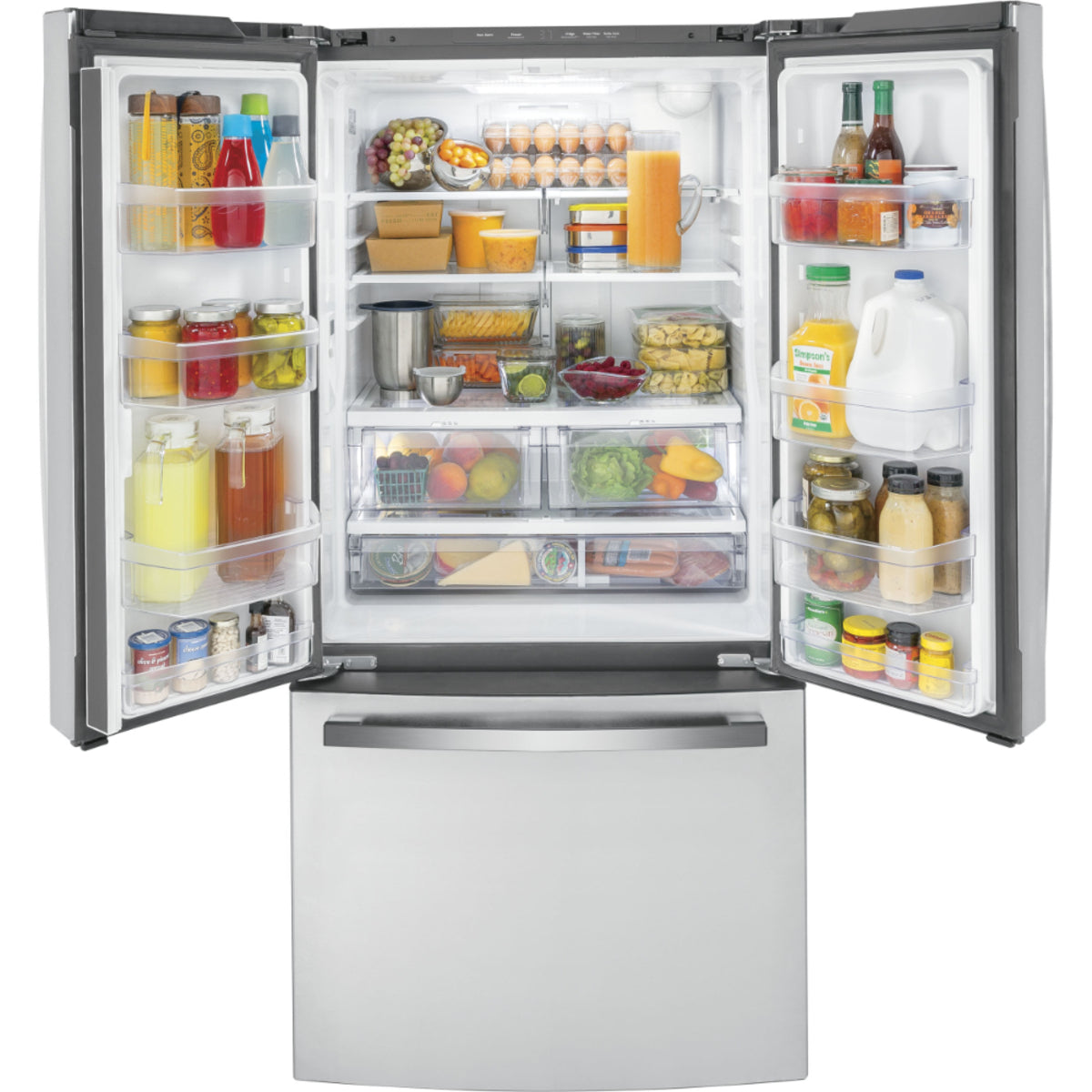 GE - 32.75 Inch 18.6 cu. ft French Door Refrigerator in Stainless - GWE19JYLFS