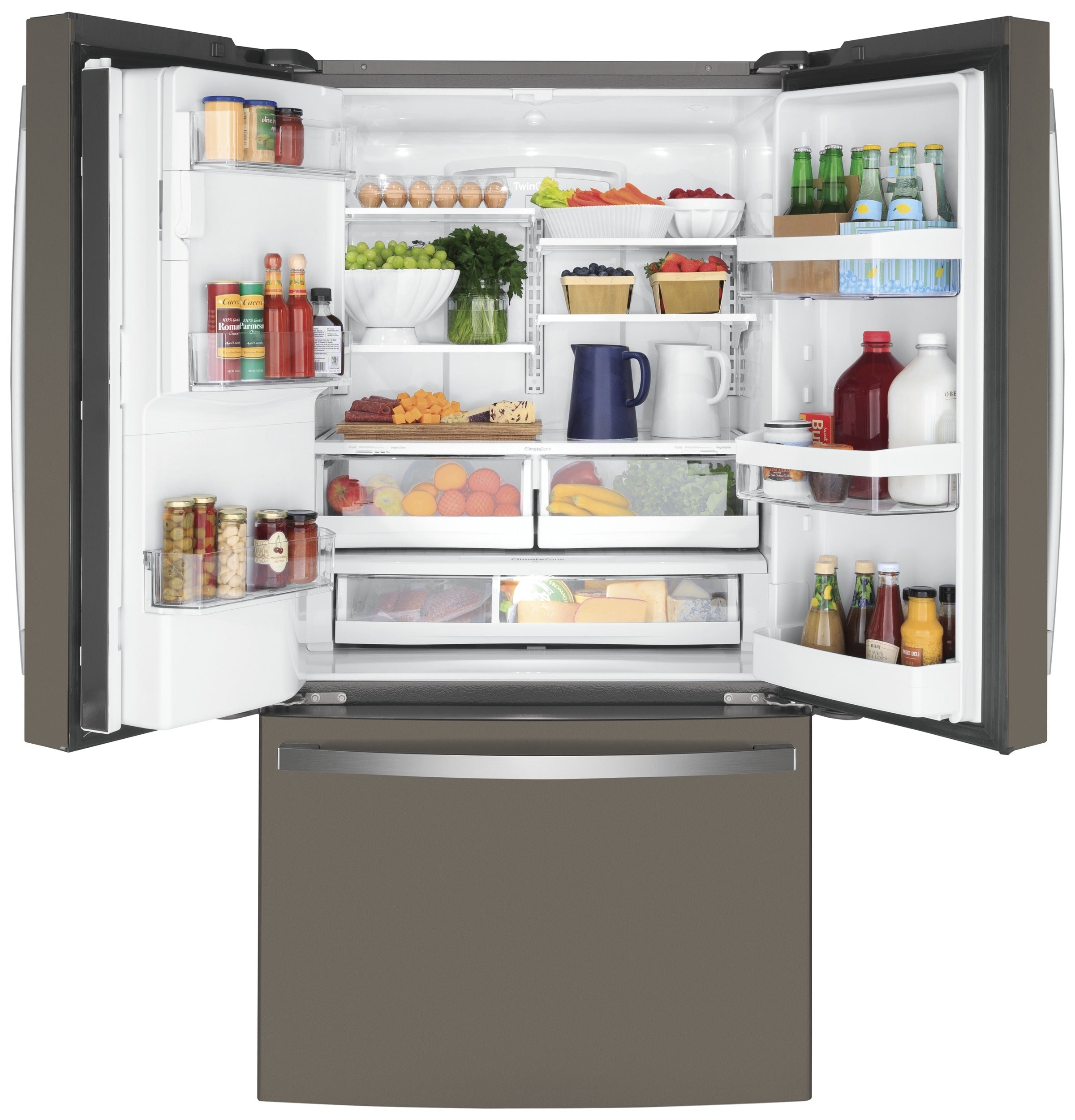 GE - 35.75 Inch 22.1 cu. ft French Door Refrigerator in Slate - GYE22GMNES