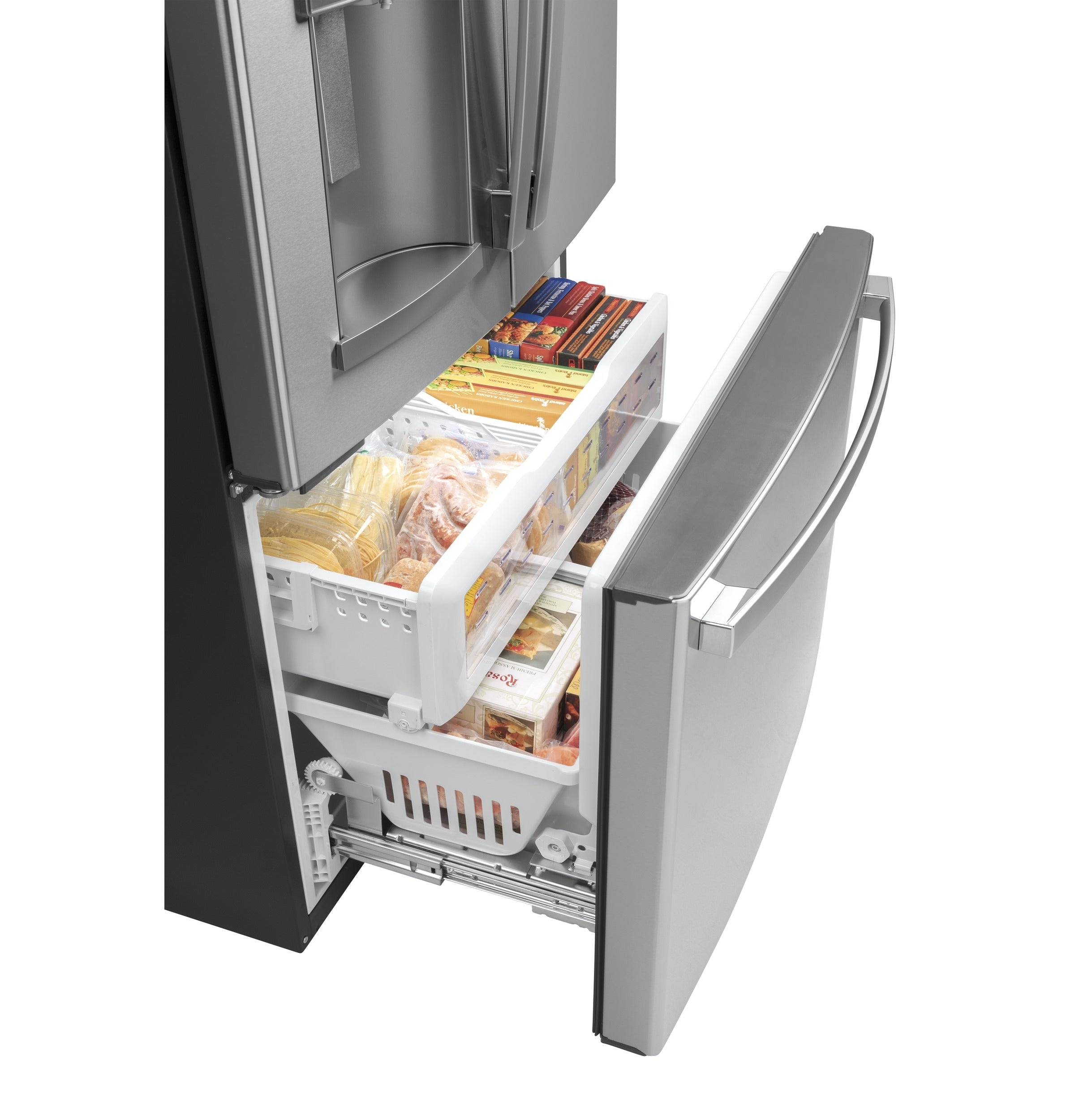 GE - 35.7 Inch 22.1 cu. ft French Door Refrigerator in Stainless - GYE22GYNFS