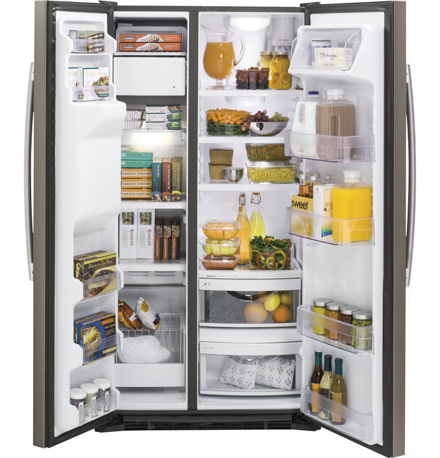 GE - 35.75 Inch 21.9 cu. ft Side by Side Refrigerator in Grey - GZS22DMJES