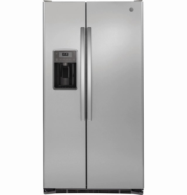 GE - 35.75 Inch 21.9 cu. ft Side by Side Refrigerator in Stainless - GZS22DSJSS