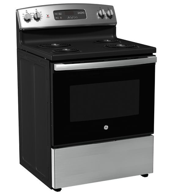 GE - 29.92 Inch 5 cu. ft Electric Range in Stainless - JCBS350SVSS