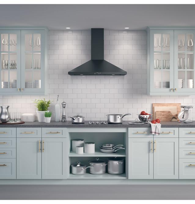 GE - 36 Inch 350 CFM Wall Mount and Chimney Range Vent in Black - JVW5361FJDSC