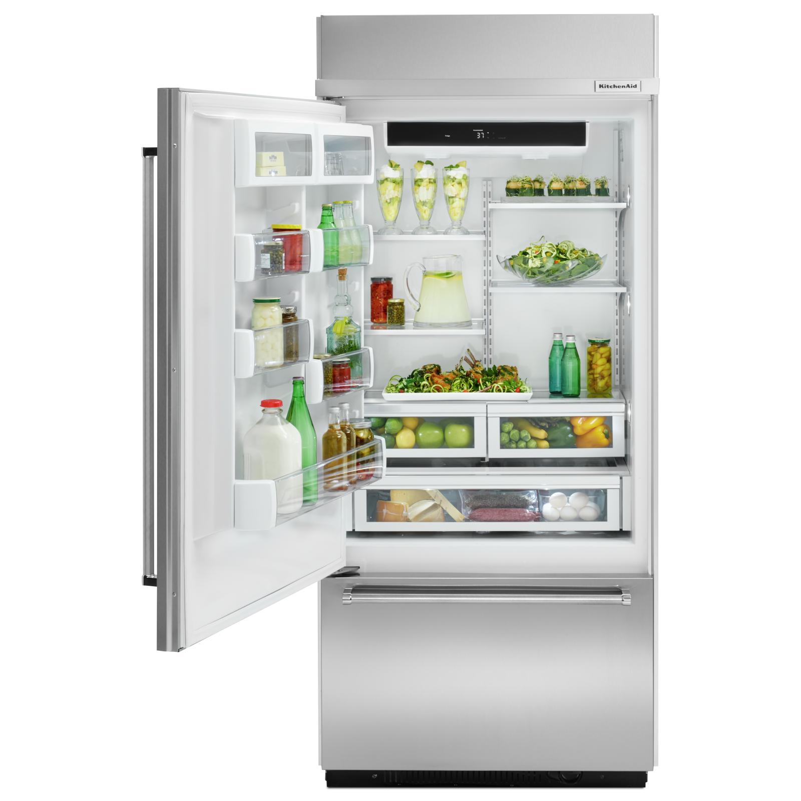 KitchenAid - 35.25 Inch 20.86 cu. ft Built-in Bottom Mount Refrigerator in Stainless - KBBL206ESS