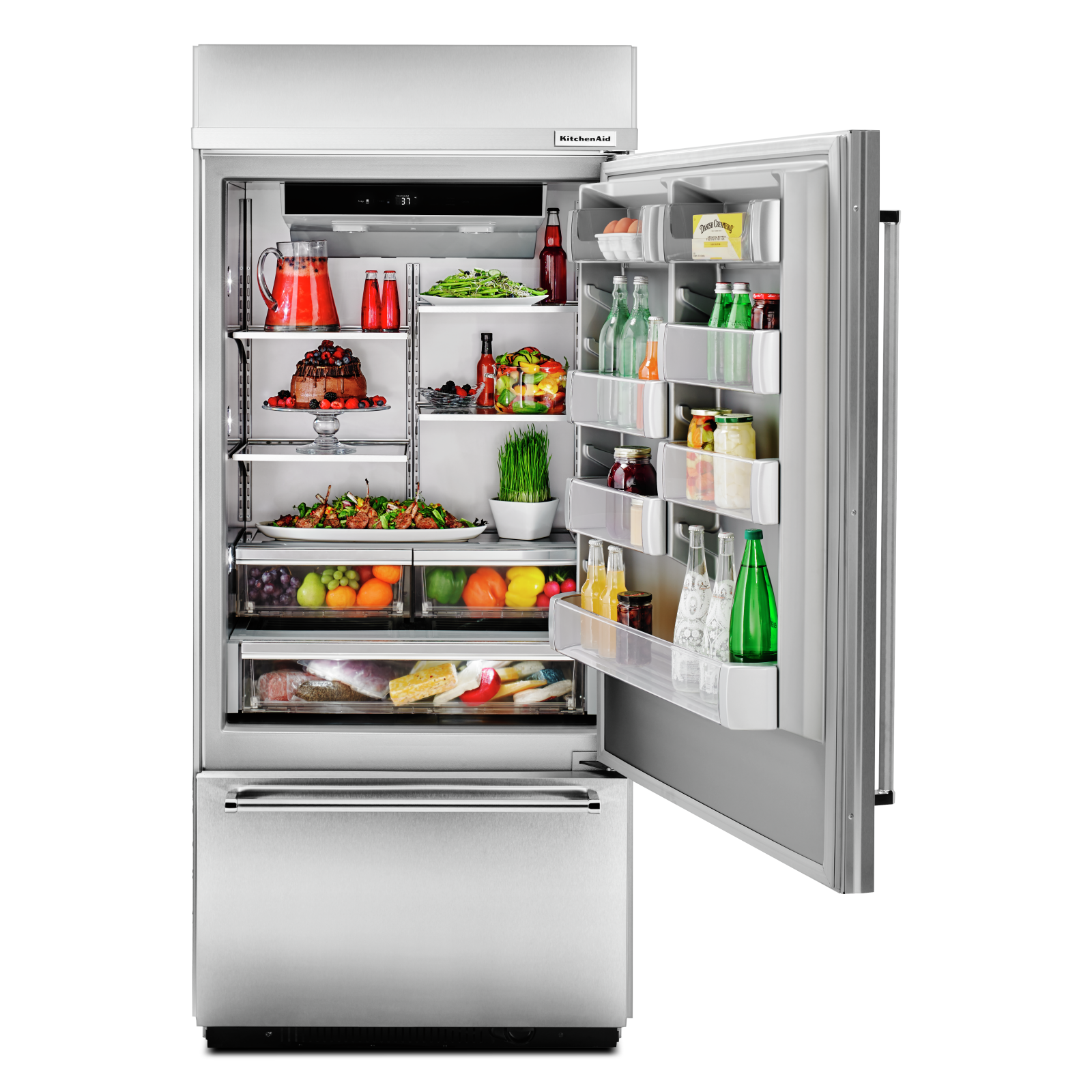 KitchenAid - 36.25 Inch 20.86 cu. ft Built-in Bottom Mount Refrigerator in Panel Ready - KBBR306EPA