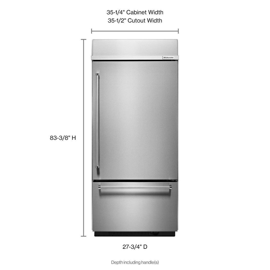 KitchenAid - 35.25 Inch 20.86 cu. ft Built In / Integrated Bottom Mount Refrigerator in Stainless - KBBR306ESS