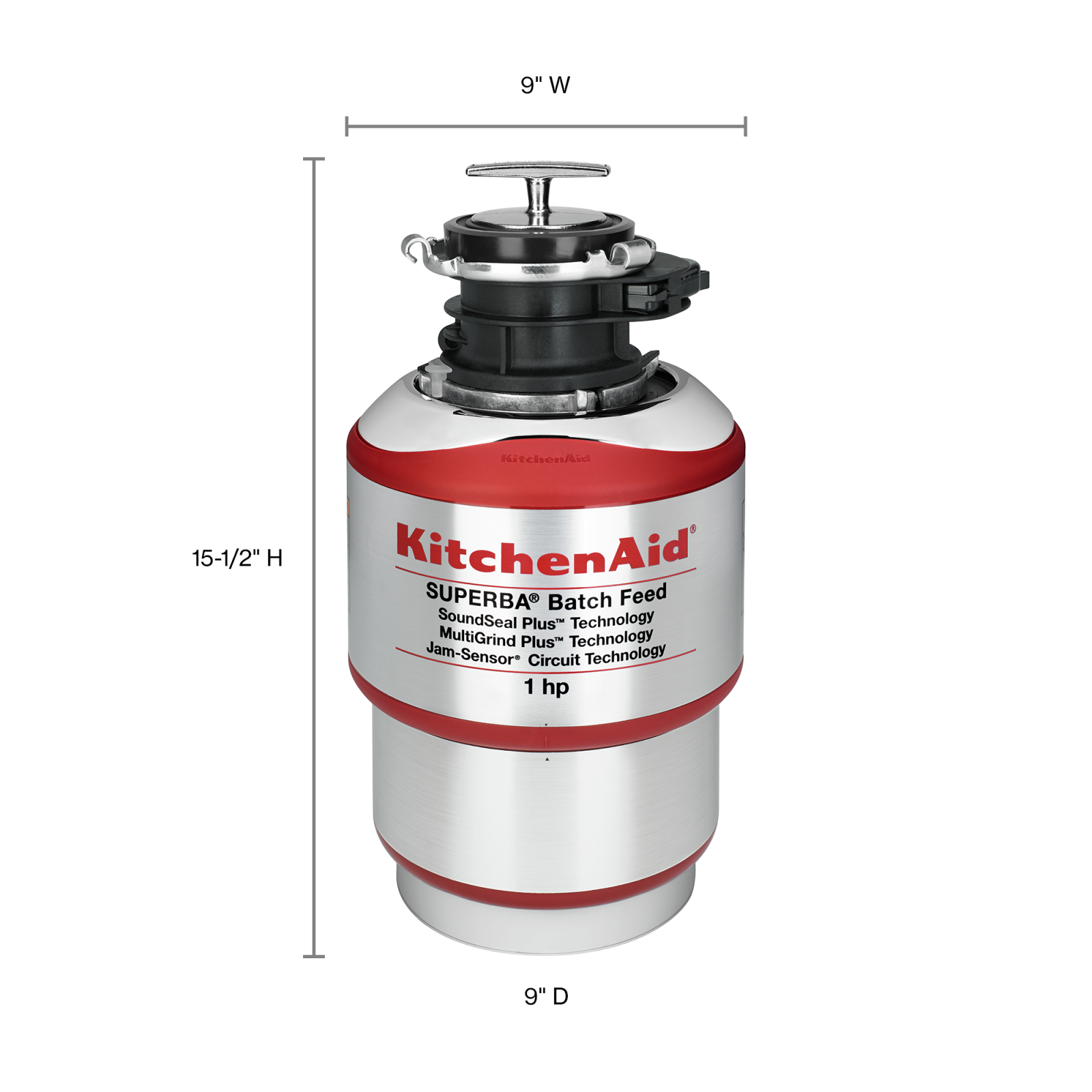 KitchenAid - 401-Horsepower Batch Feed Food Waste Disposer in Red - KBDS100T