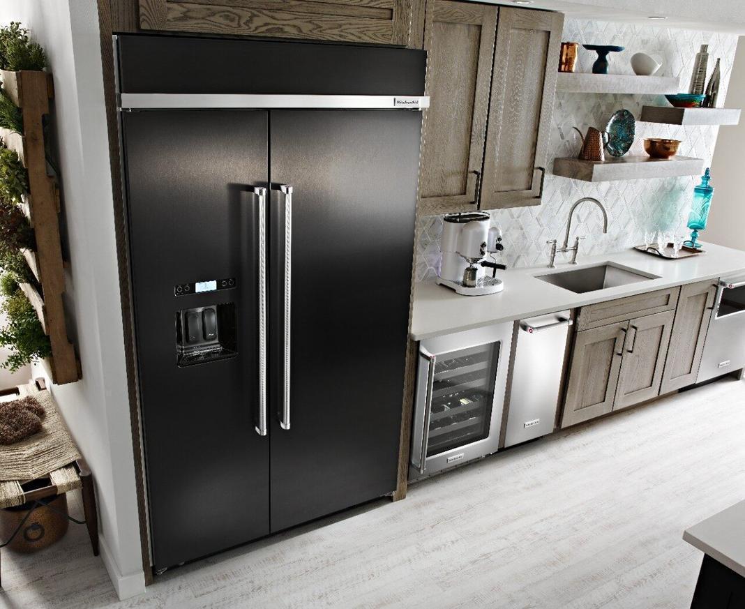 KitchenAid - 48.25 Inch 29.5 cu. ft Side by Side Refrigerator in Black Stainless - KBSD608EBS