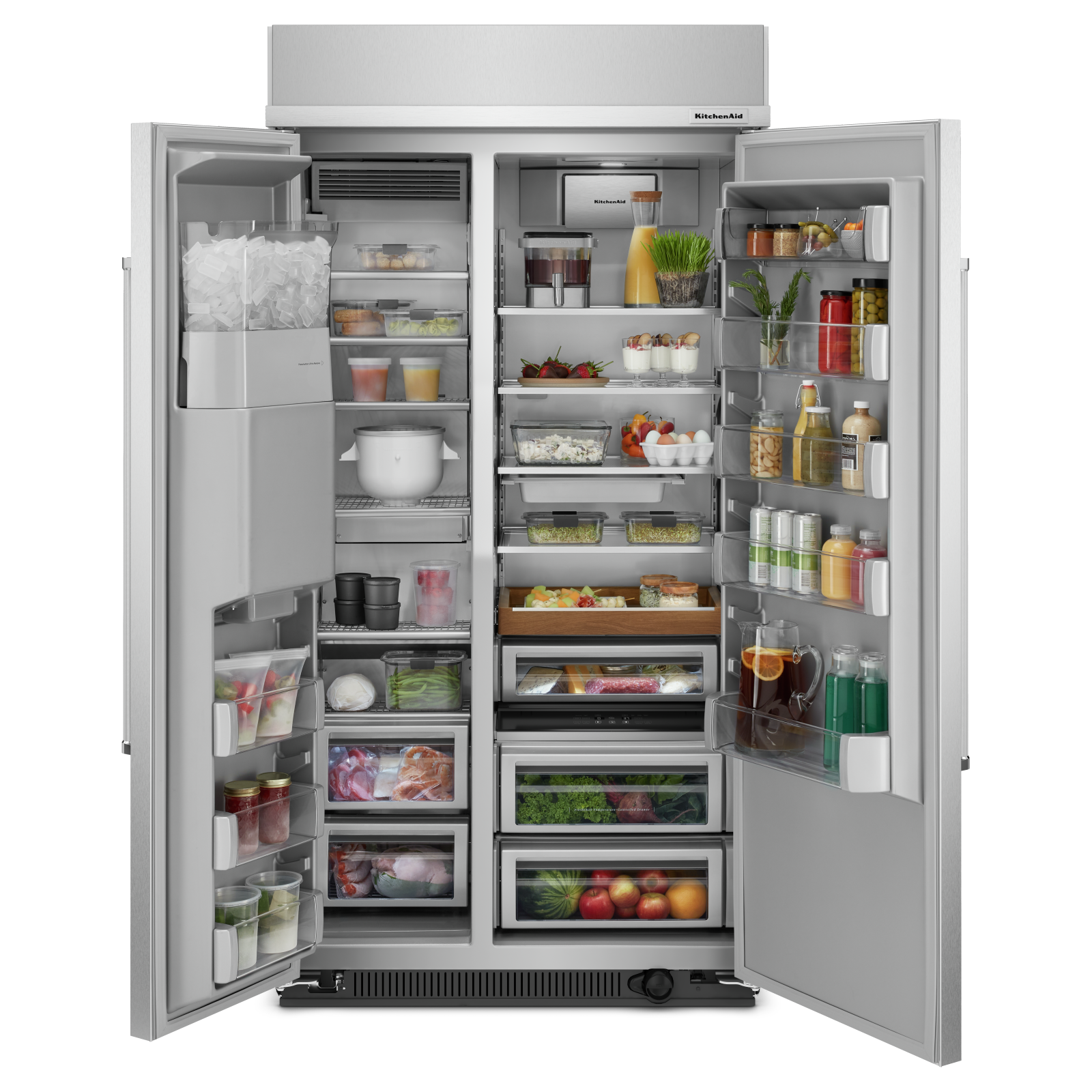 KitchenAid - 41.25 Inch 25.1 cu. ft Built In / Integrated Side by Side Refrigerator in Stainless - KBSD702MPS