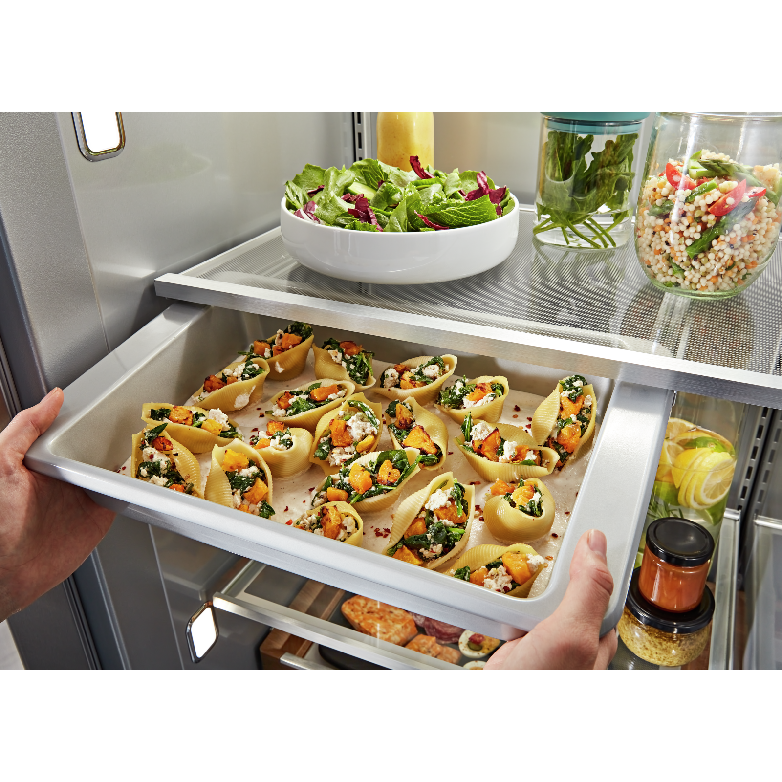 KitchenAid - 41.25 Inch 25.1 cu. ft Built In / Integrated Side by Side Refrigerator in Stainless - KBSD702MPS