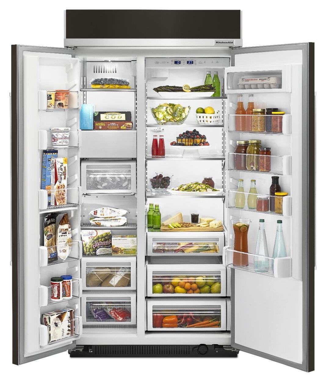 KitchenAid - 42.25 Inch 25.5 cu. ft Side by Side Refrigerator in Black Stainless - KBSN602EBS