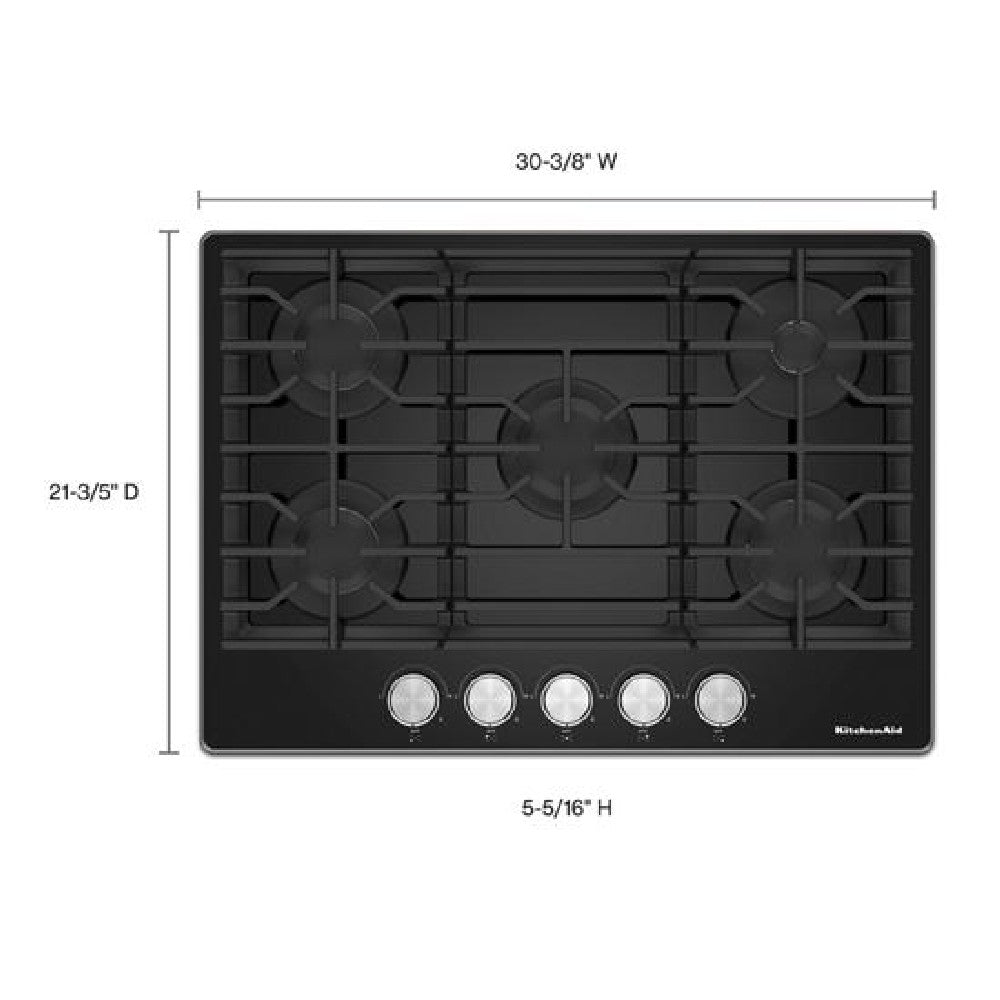 KitchenAid - 30.4 Inch Gas Cooktop in Black - KCGG530PBL