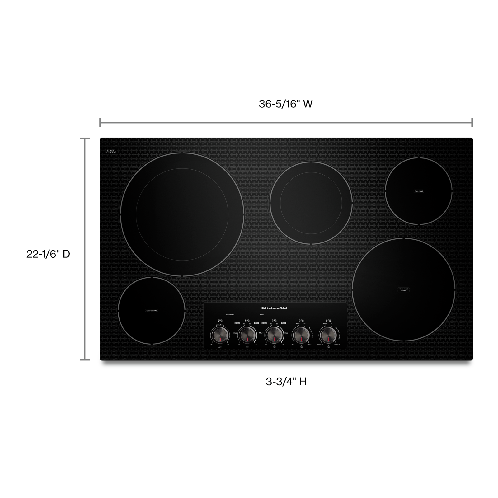 KitchenAid - 36.3125 Inch Electric Cooktop in Black - KECC664BBL