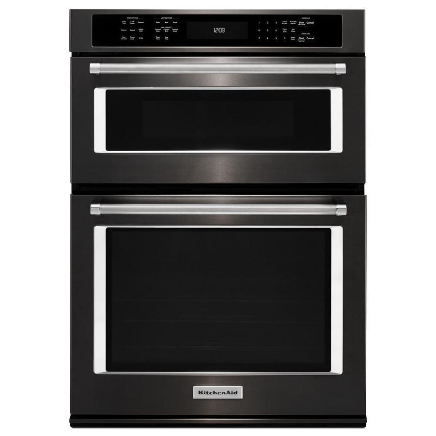 KitchenAid - 6.4 cu. ft Combination Wall Oven in Black Stainless Steel with PrintShield Finish - KOCE500EBS