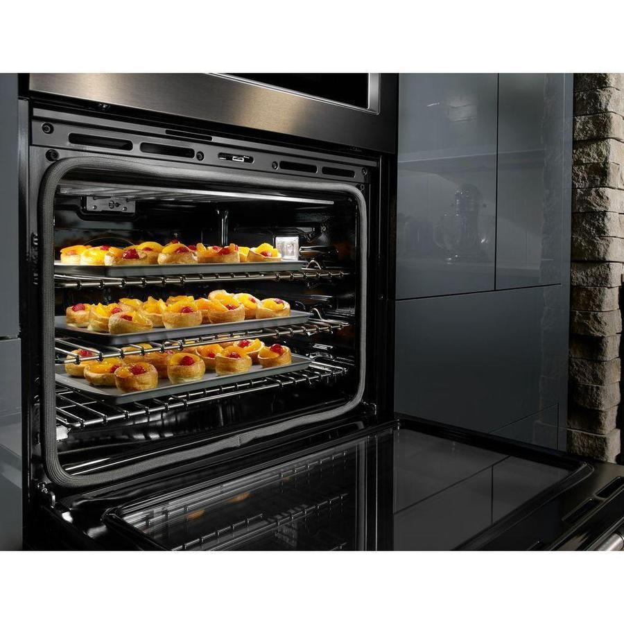 KitchenAid - 6.4 cu. ft Combination Wall Oven in Black Stainless Steel with PrintShield Finish - KOCE500EBS