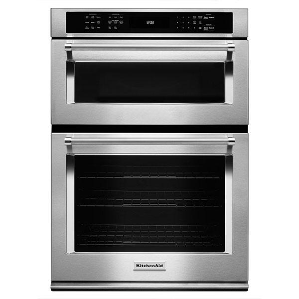 KitchenAid - 6.4 cu. ft Combination Wall Oven in Stainless Steel - KOCE500ESS