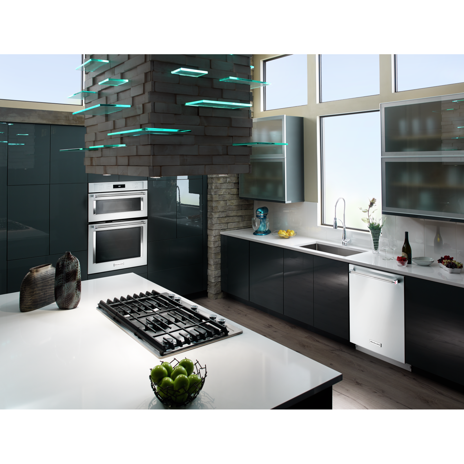 KitchenAid - 6.4 cu. ft Combination Wall Oven in White - KOCE500EWH