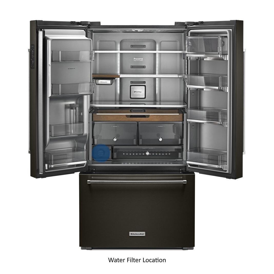 KitchenAid - 35.8125 Inch 23.8 cu. ft French Door Refrigerator in Black Stainless - KRFC704FBS