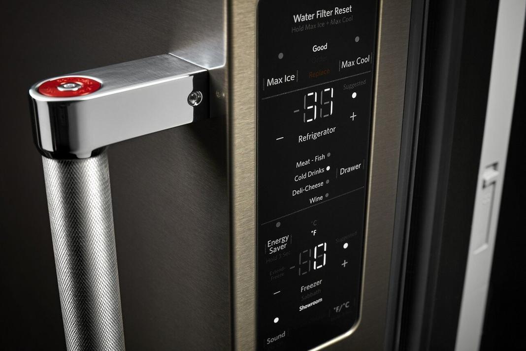 KitchenAid - 35.8125 Inch 23.8 cu. ft French Door Refrigerator in Black Stainless - KRFC704FBS