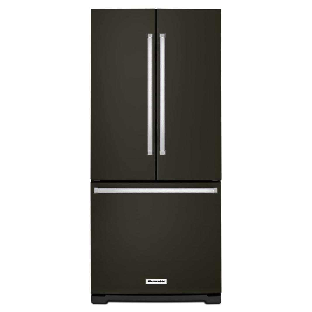 KitchenAid - 30.125 Inch 20 cu. ft French Door Refrigerator in Black Stainless - KRFF300EBS