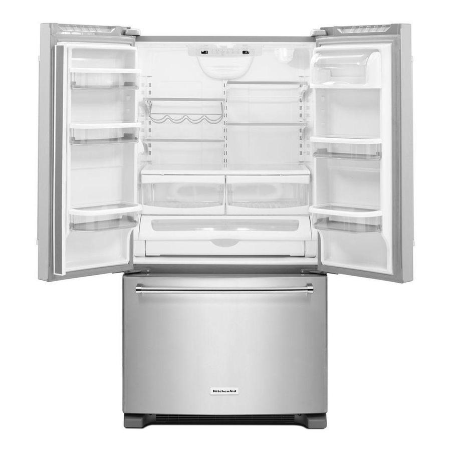 KitchenAid - 35.9 Inch 25.2 cu. ft French Door Refrigerator in Black Stainless - KRFF305EBS