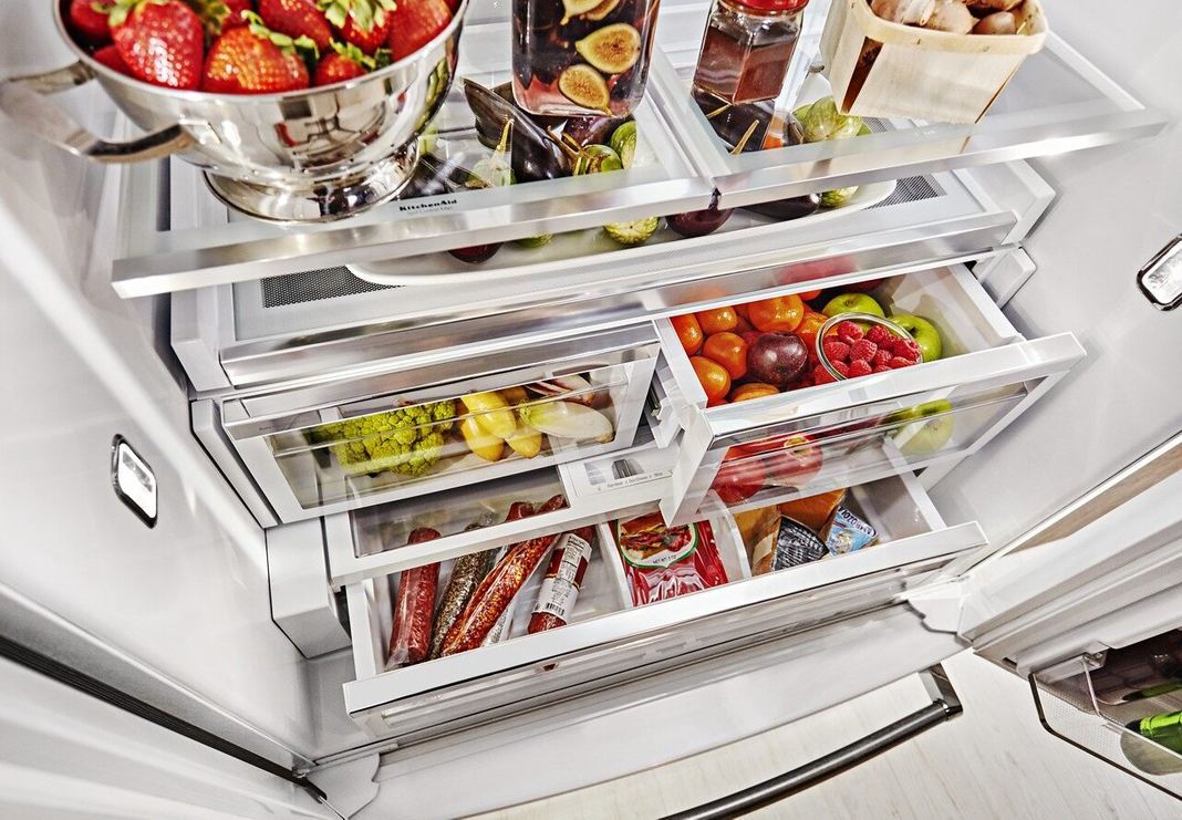 KitchenAid - 35.6875 Inch 26.8 cu. ft French Door Refrigerator in White - KRFF507HWH