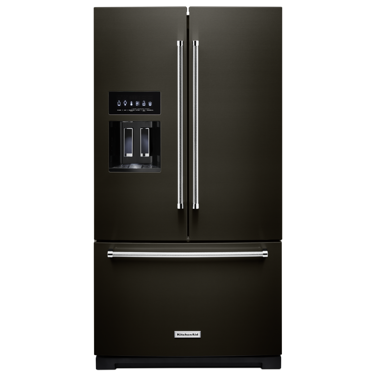 KitchenAid - 35.9375 Inch 27 cu. ft French Door Refrigerator in Black Stainless - KRFF577KBS
