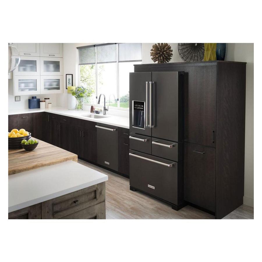 KitchenAid - 36 Inch 25.8 cu. ft French Door Refrigerator in Black Stainless - KRMF706EBS