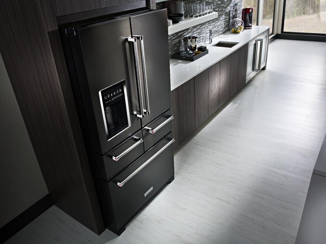 KitchenAid - 36 Inch 25.8 cu. ft French Door Refrigerator in Black Stainless - KRMF706EBS