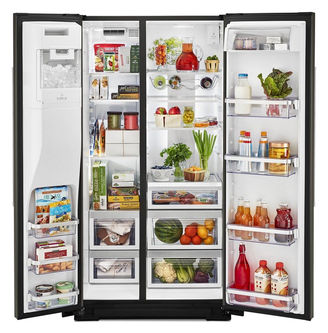 KitchenAid - 35.75 Inch 20 cu. ft Side by Side Refrigerator in Black Stainless - KRSC700HBS