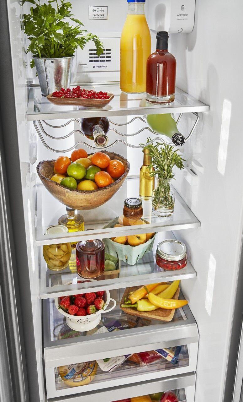 KitchenAid - 35.75 Inch 20 cu. ft Side by Side Refrigerator in Stainless - KRSC700HPS