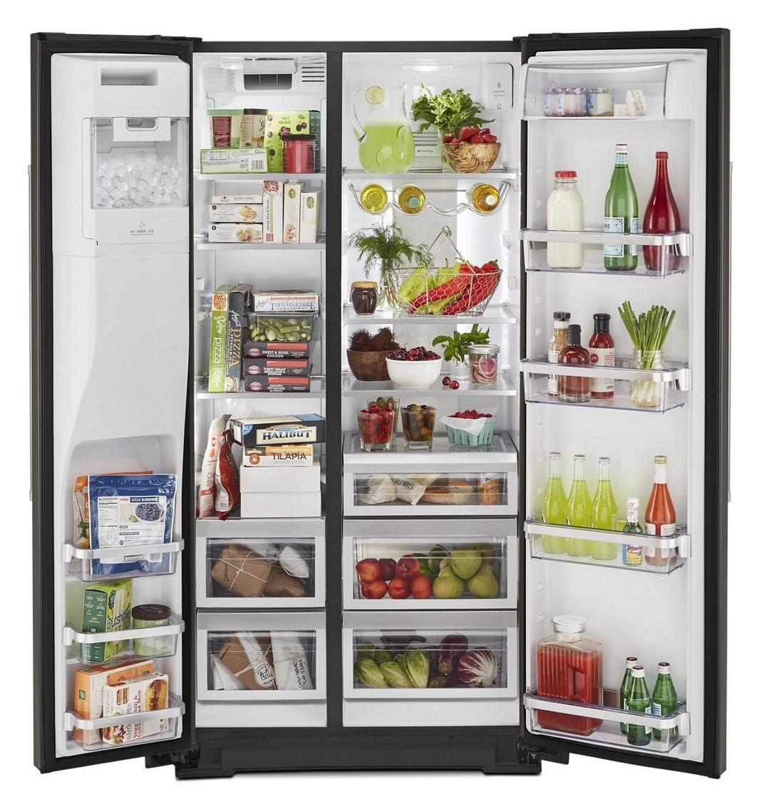 KitchenAid - 35.75 Inch 23 cu. ft Side by Side Refrigerator in Black Stainless - KRSC703HBS