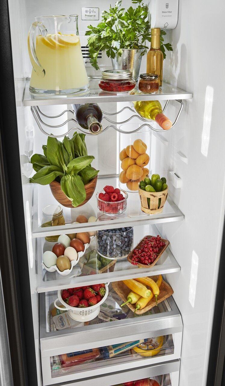 KitchenAid - 35.75 Inch 23 cu. ft Side by Side Refrigerator in Black Stainless - KRSC703HBS