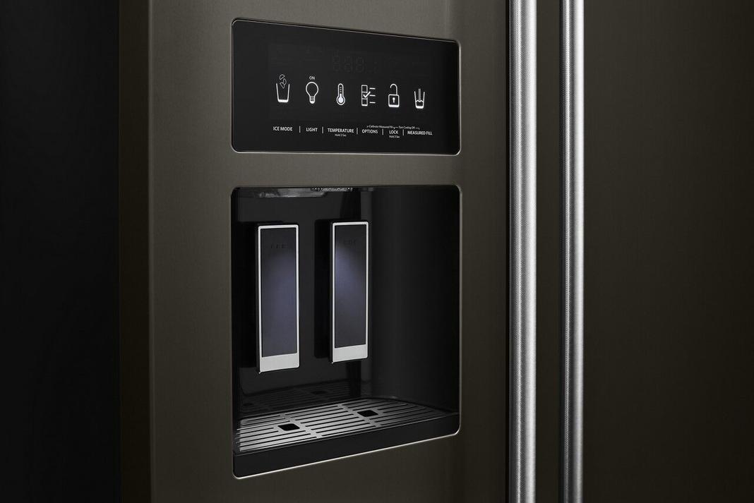 KitchenAid - 35.75 Inch 23 cu. ft Side by Side Refrigerator in Black Stainless - KRSC703HBS