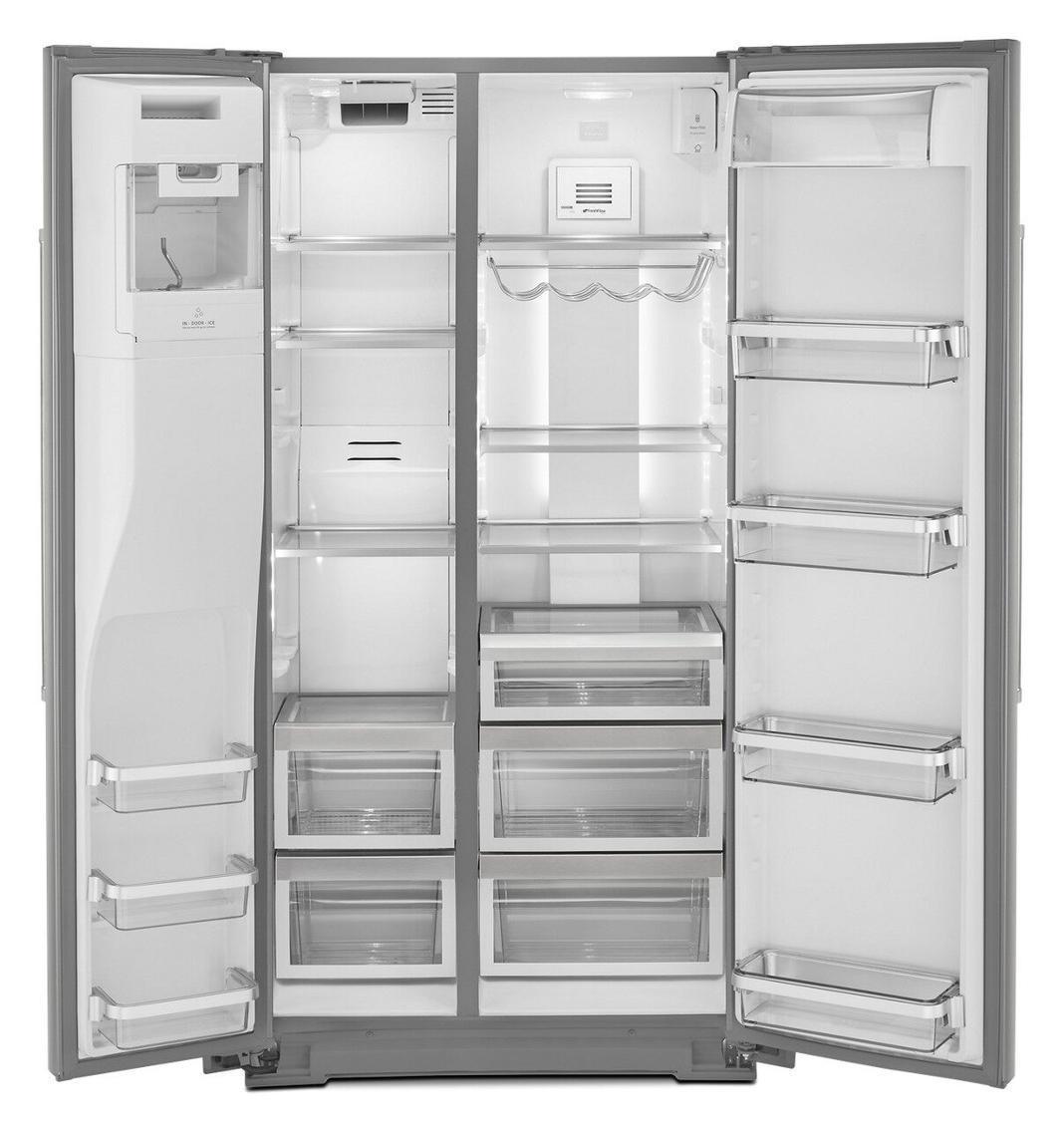 KitchenAid - 35.75 Inch 25 cu. ft Side by Side Refrigerator in Black Stainless - KRSF705HBS