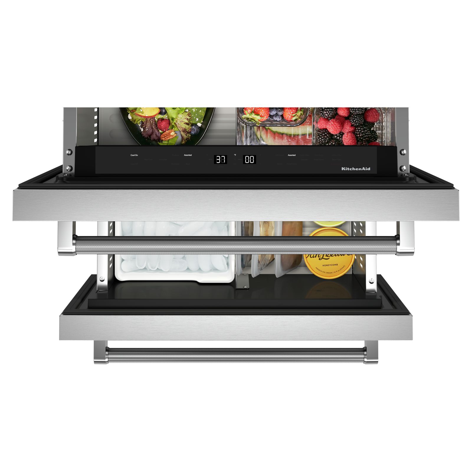 KitchenAid - 23.875 Inch 4.29 cu. ft Undercounter Double-Drawer Refrigerator in Stainless - KUDF204KSB