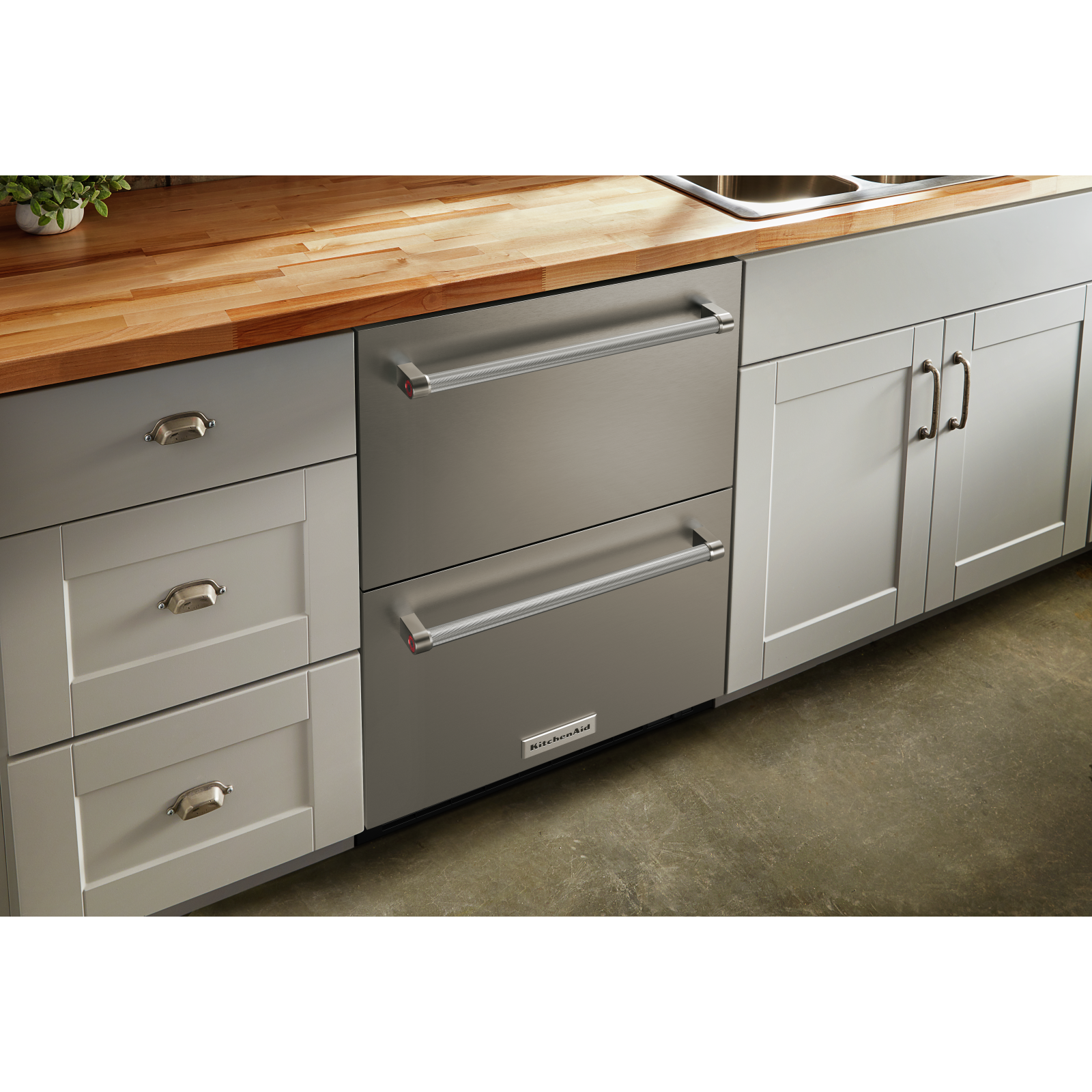 KitchenAid - 23.875 Inch 4.29 cu. ft Undercounter Double-Drawer Refrigerator in Stainless - KUDF204KSB