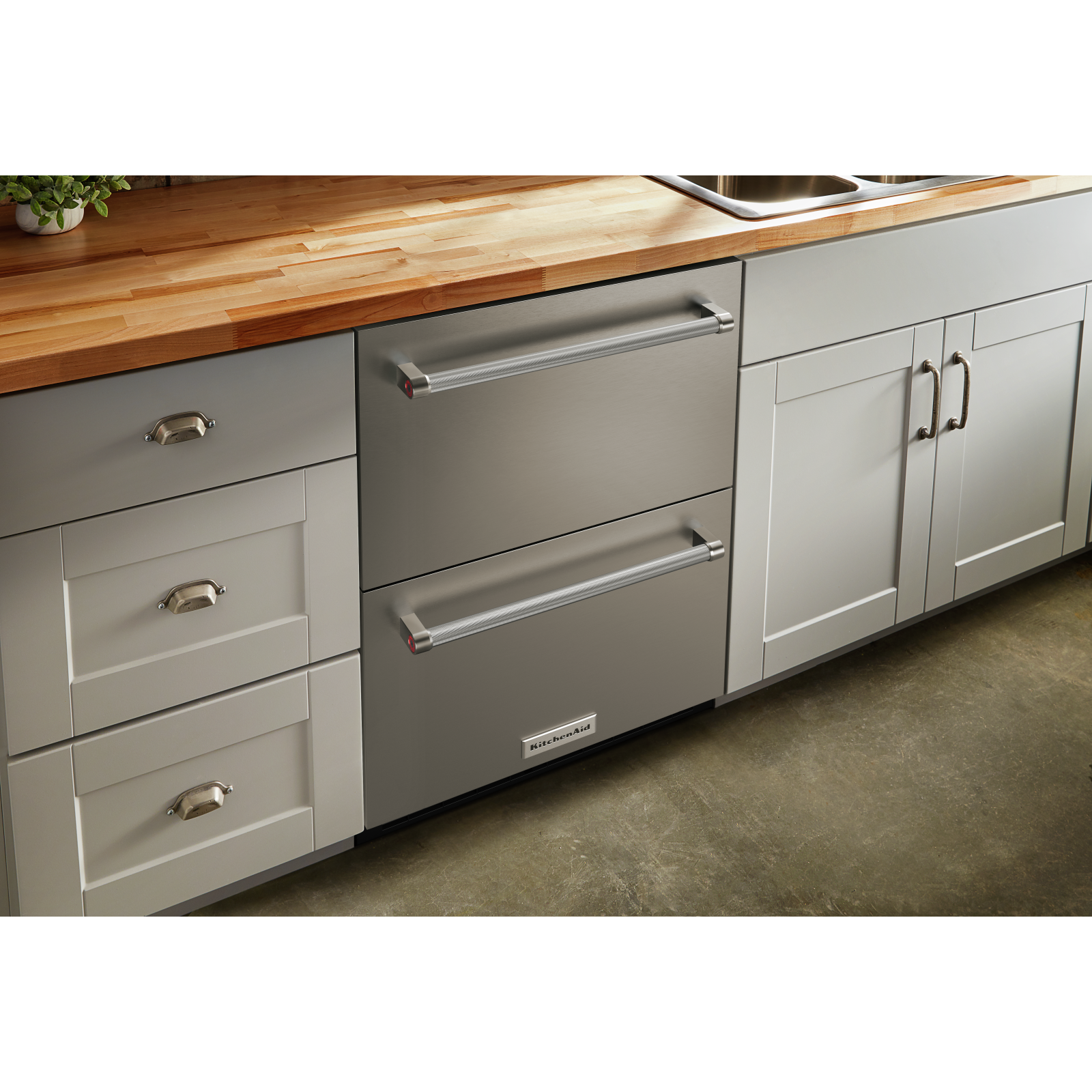 KitchenAid - 23.875 Inch 4.4 cu. ft Undercounter Double-Drawer Refrigerator in Stainless - KUDR204KSB