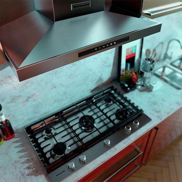 KitchenAid - 36 Inch 600 CFM Wall Mount and Chimney Range Vent in Stainless - KVWB606DSS