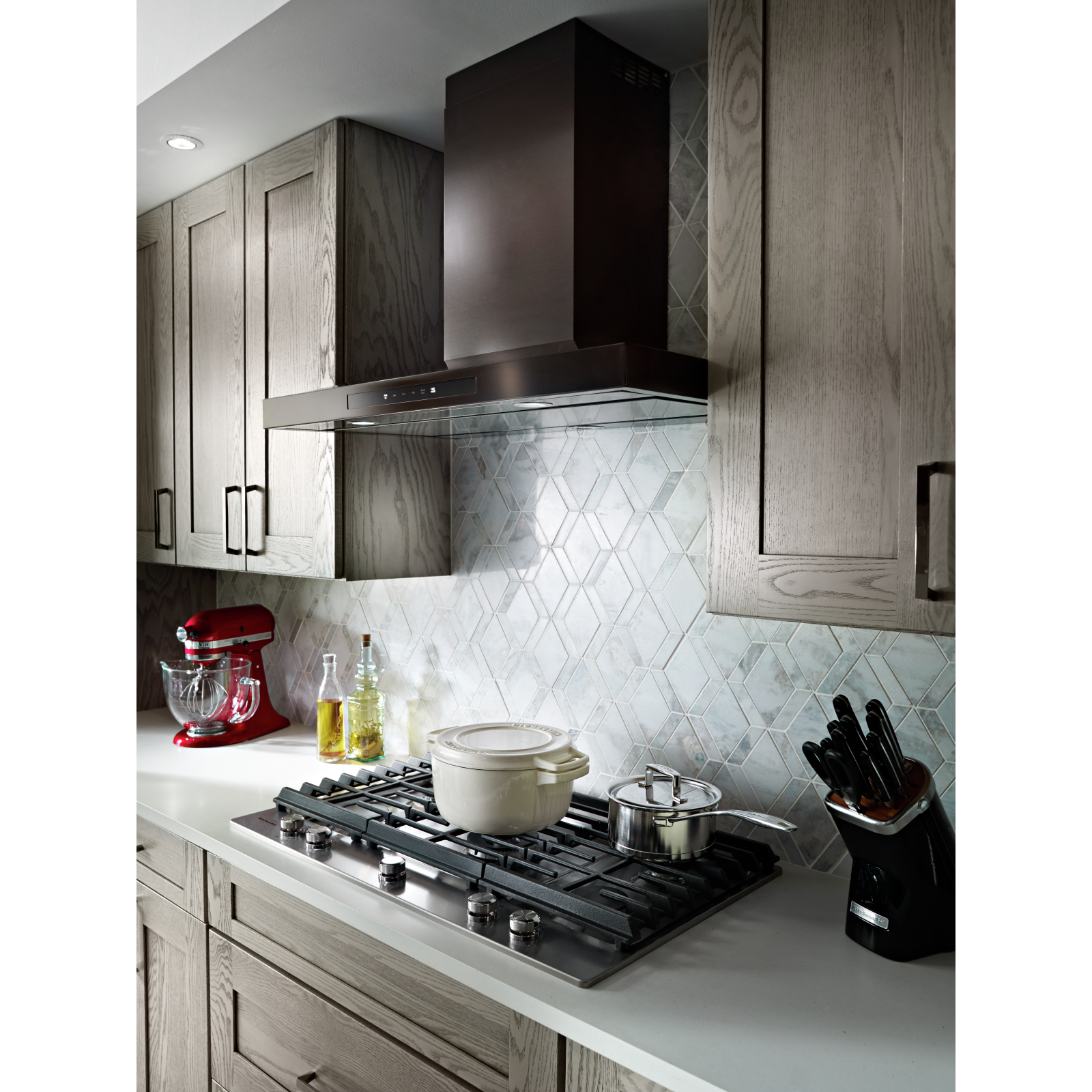 KitchenAid - 36 Inch 585 CFM Wall Mount and Chimney Range Vent in Black (Open Box) - KVWB606HBS-OB