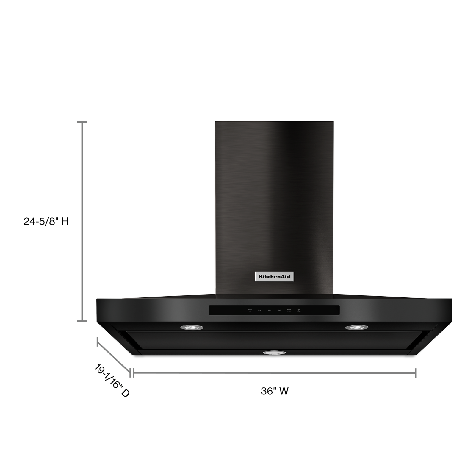 KitchenAid - 36 Inch 585 CFM Wall Mount and Chimney Range Vent in Black (Open Box) - KVWB606HBS-OB