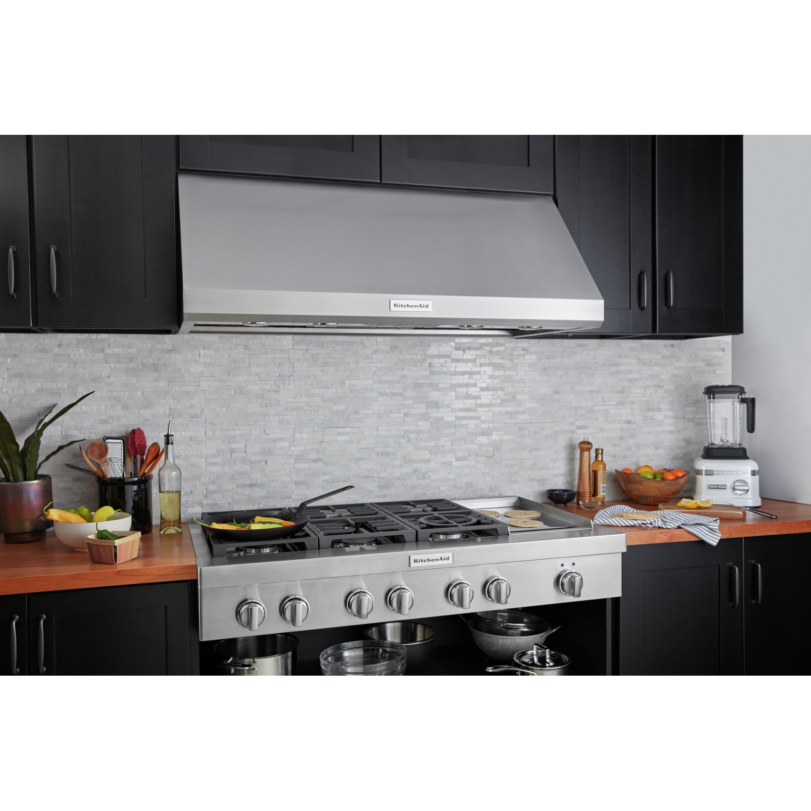 KitchenAid - 48 Inch 1170 CFM Wall Mount and Chimney Range Vent in Stainless - KVWC908JSS