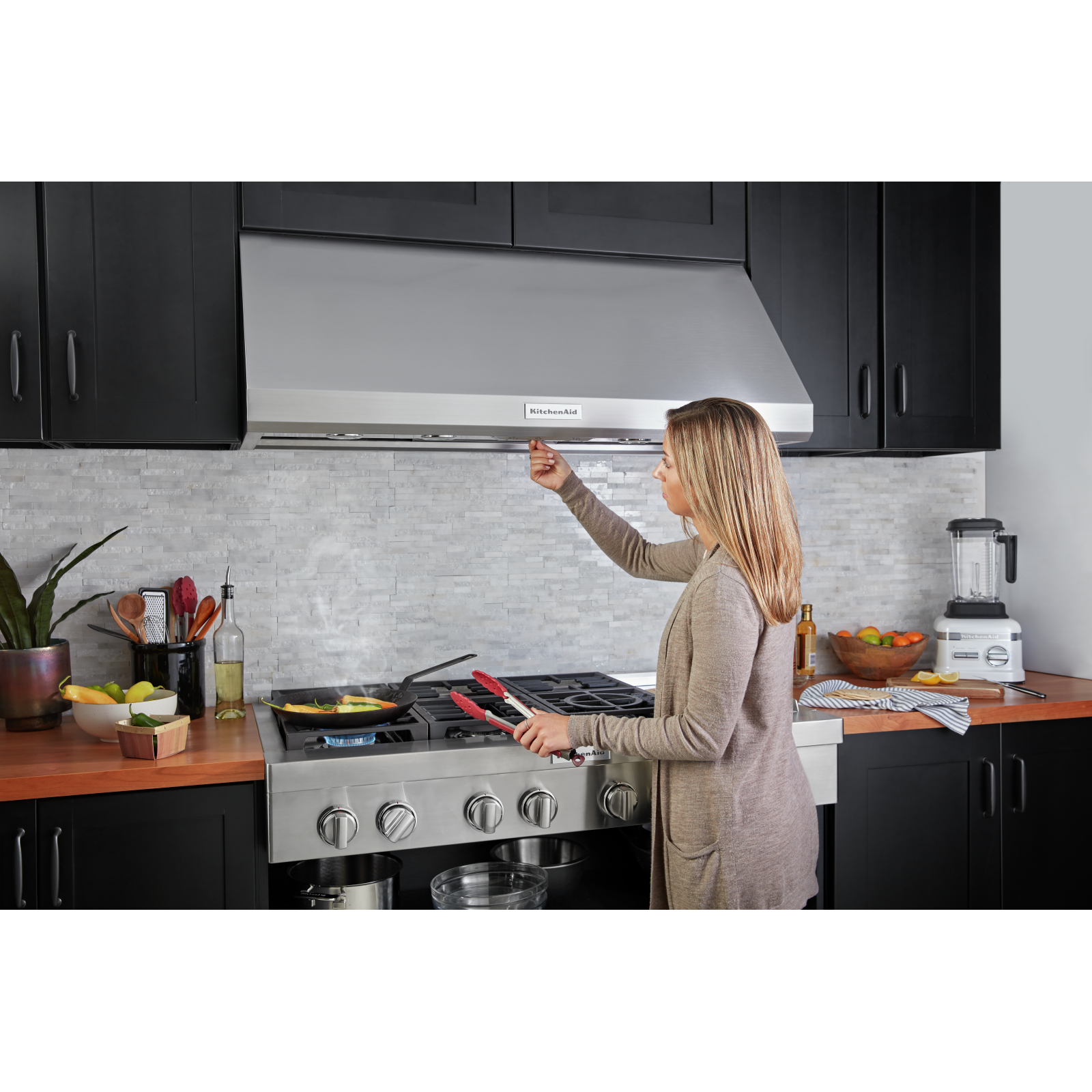 KitchenAid - 48 Inch 1170 CFM Wall Mount and Chimney Range Vent in Stainless - KVWC908JSS
