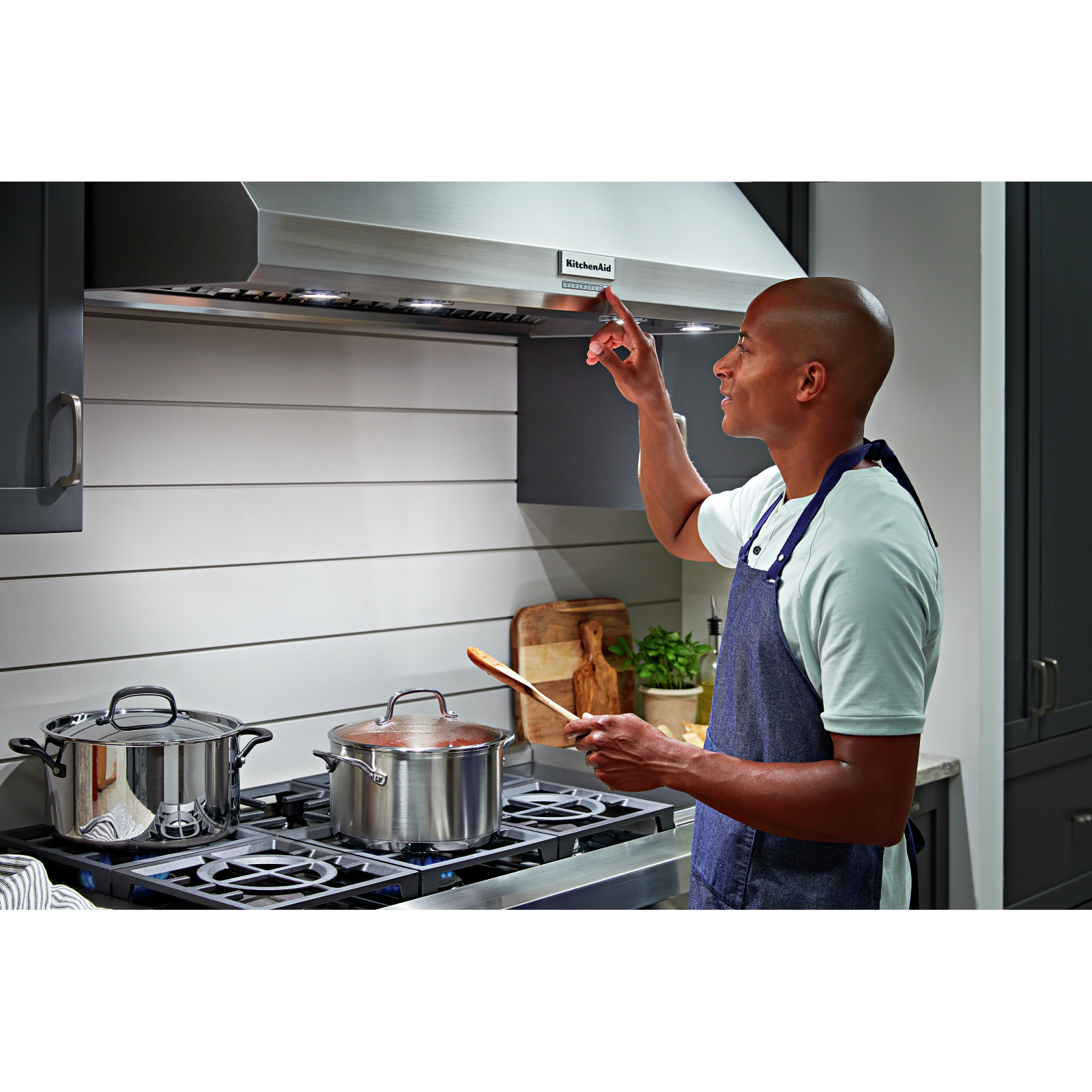 KitchenAid - 48 Inch 585 or 1170 CFM Wall Mount and Chimney Range Vent in Stainless - KVWC908KSS