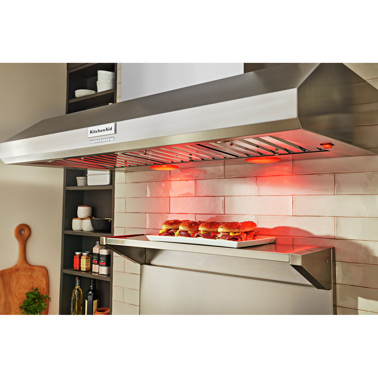 KitchenAid - 48 Inch 585 or 1170 CFM Wall Mount and Chimney Range Vent in Stainless - KVWC958KSS