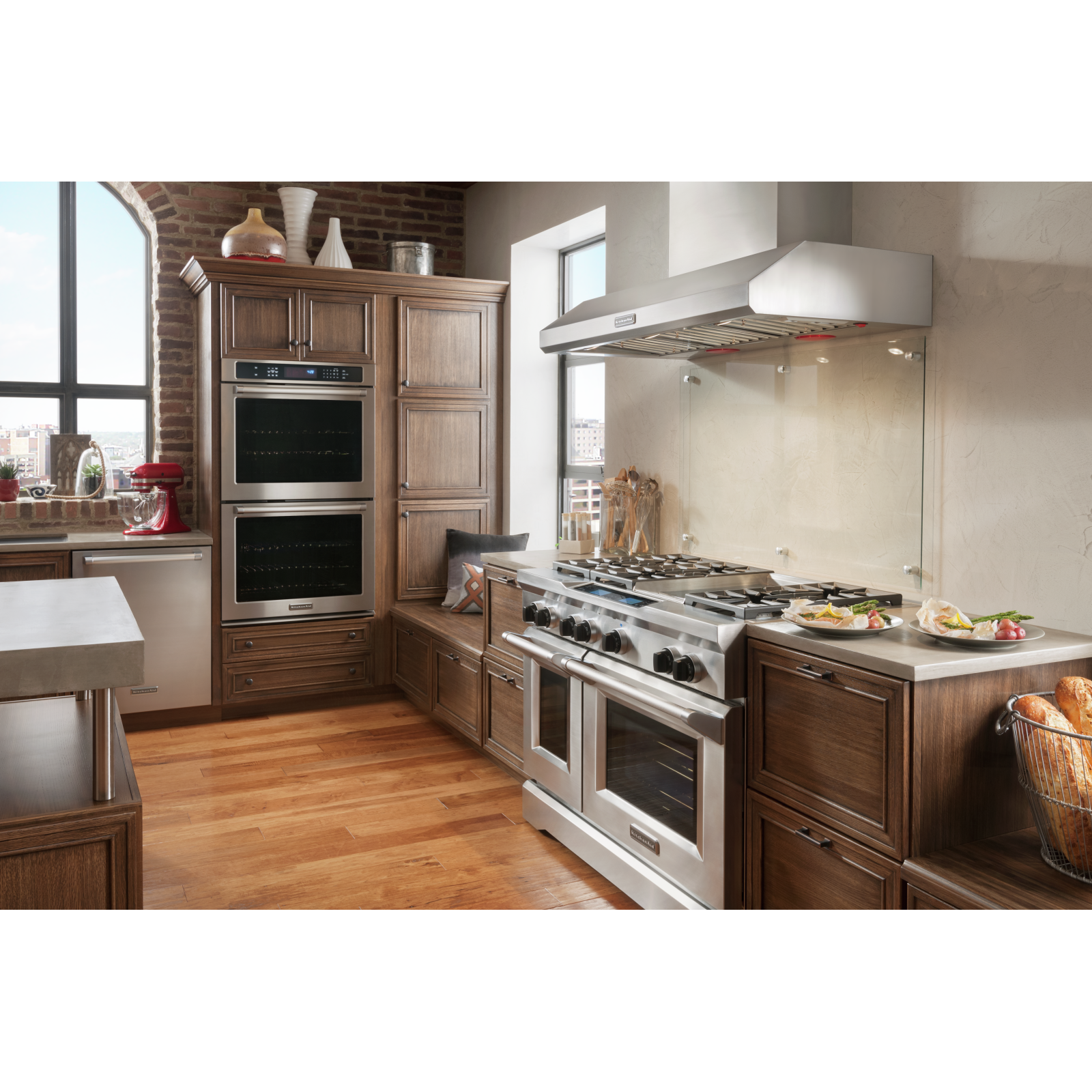 KitchenAid - 48 Inch 1200 CFM Wall Mount and Chimney Range Vent in Stainless - KXW9748YSS