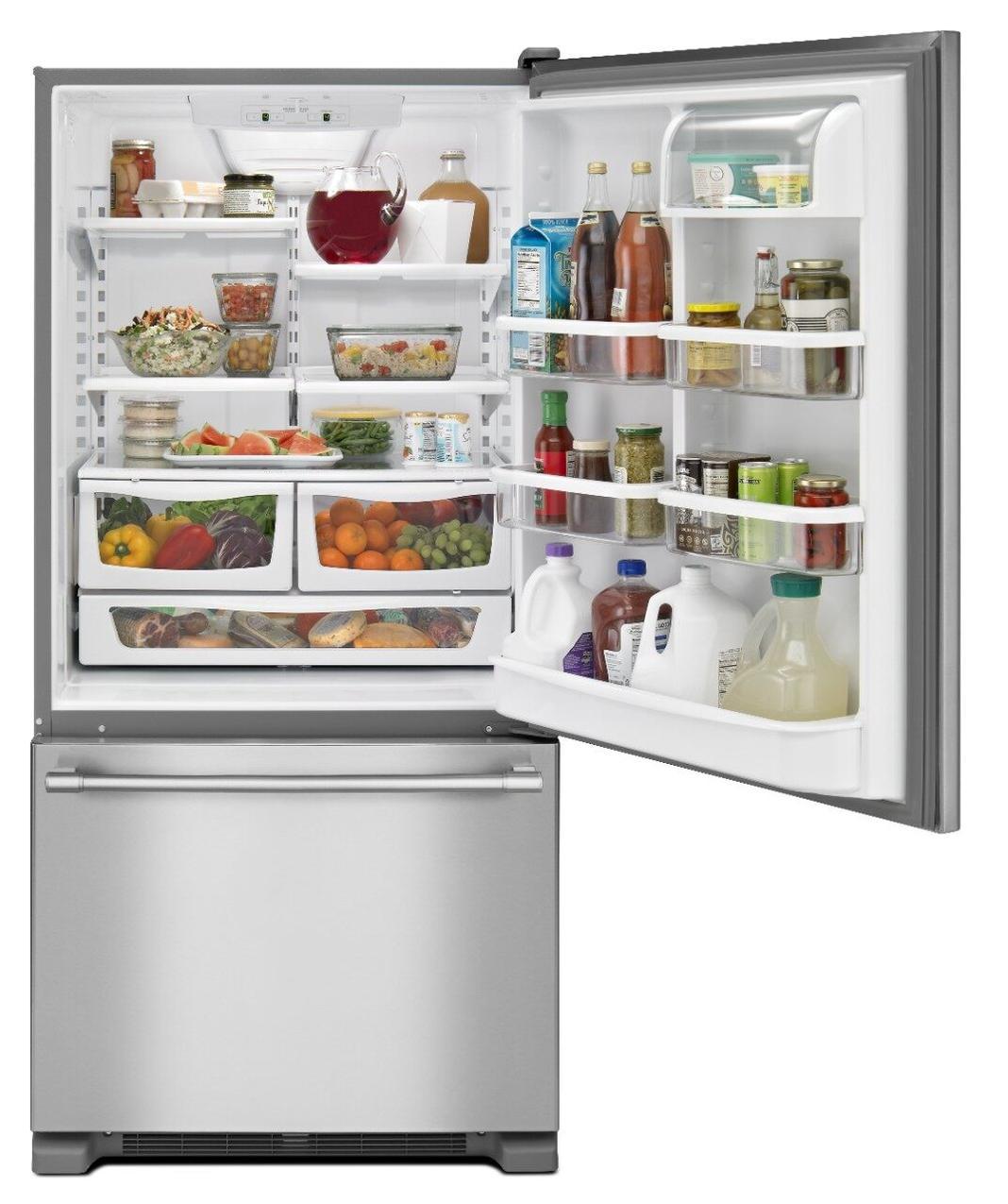 Maytag - 32.63 Inch 22.07 cu. ft Bottom Mount Refrigerator in Stainless - MBF2258FEZ
