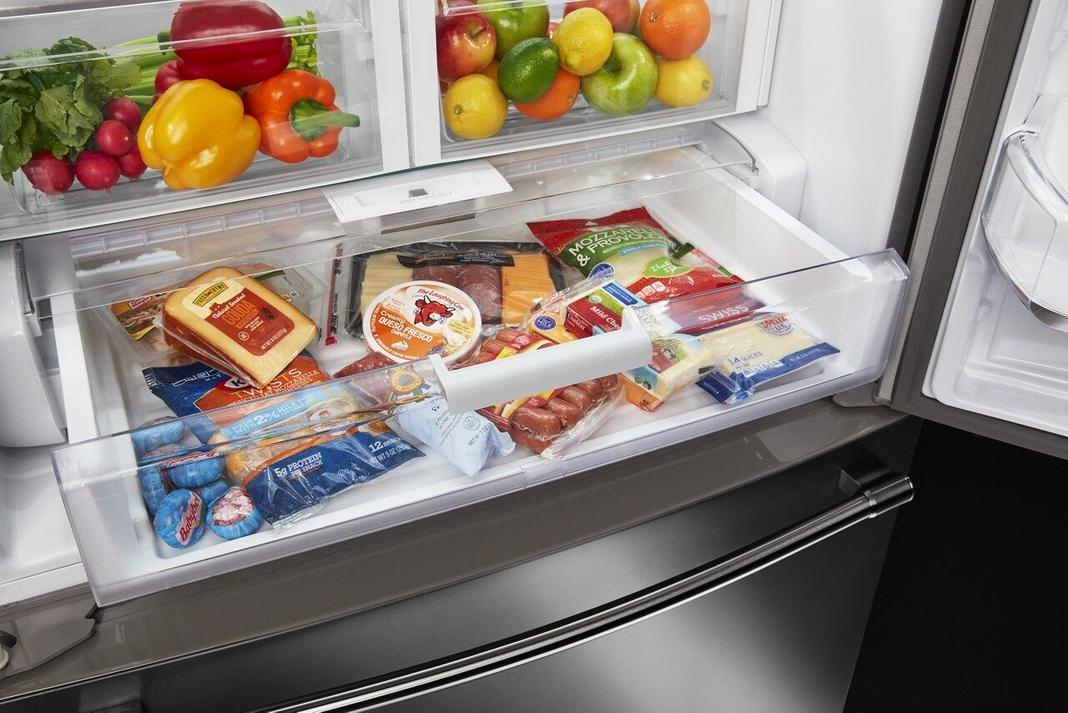 Maytag - 35.69 Inch 27 cu. ft French Door Refrigerator in Stainless - MFT2772HEZ